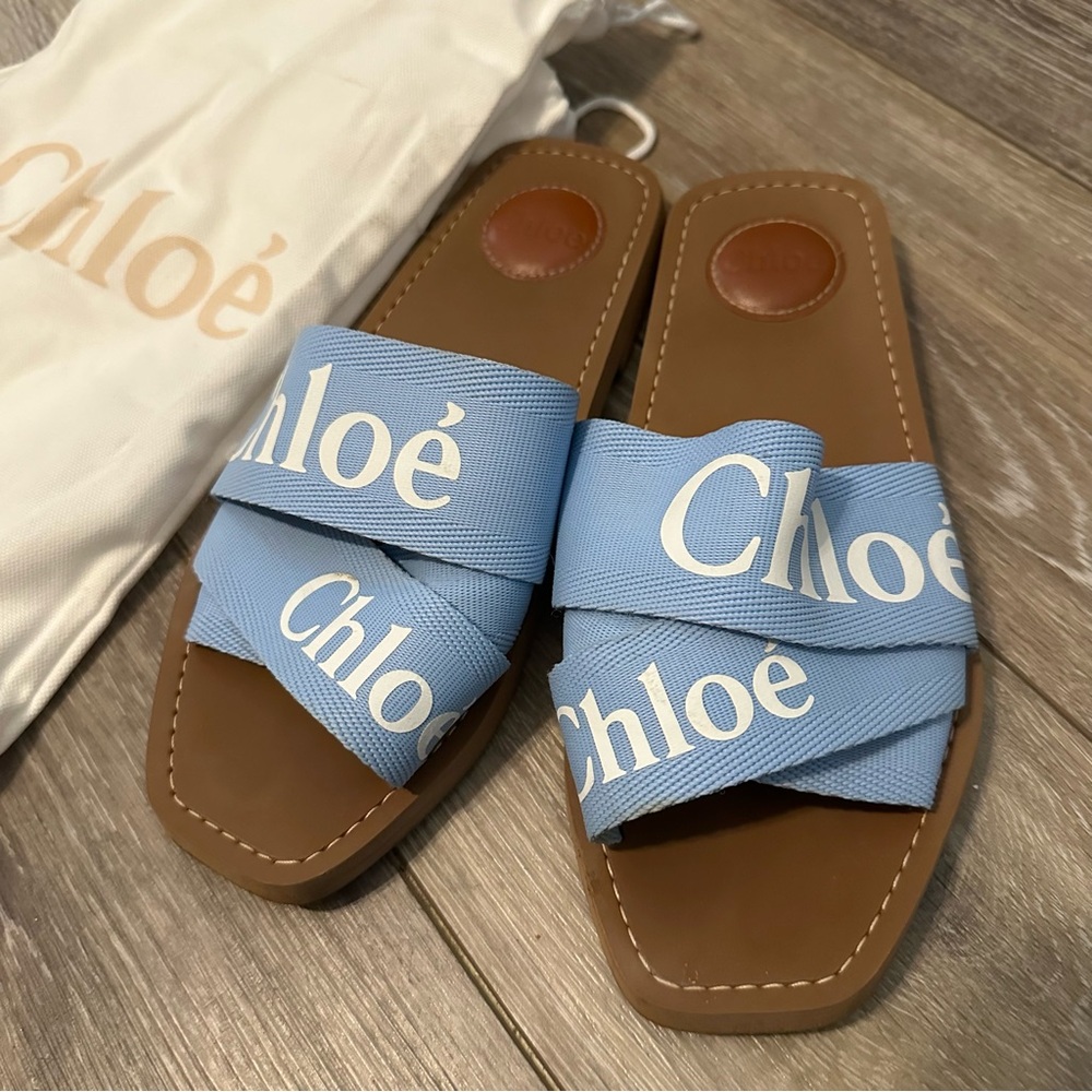 Chloe Woody Sandals Slides Graceful Blue
